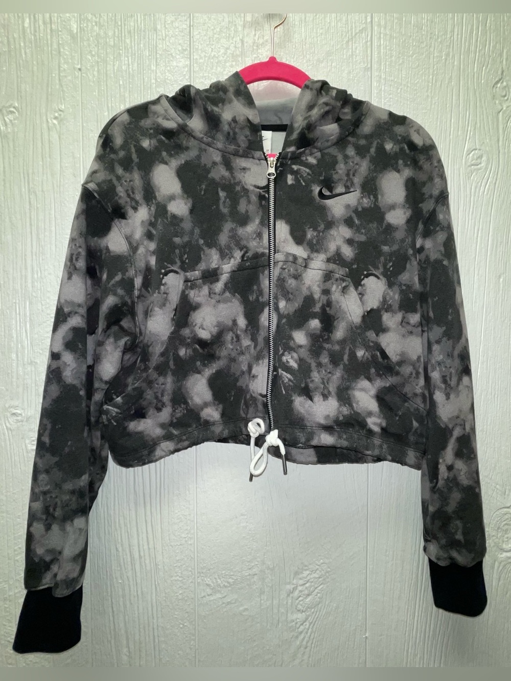Nike Black & Gray Tie-Dye Cropped Hoodie Jacket! Womens Oversized XS